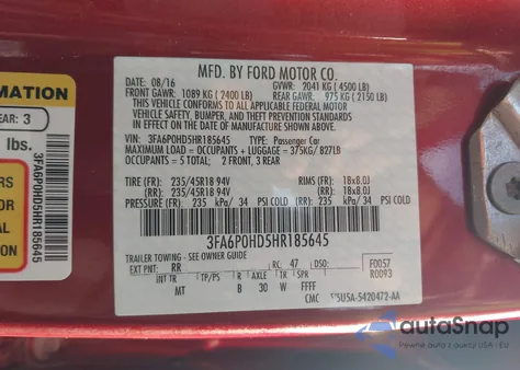 2017 Ford Fusion Se from USA, damaged, VIN 3FA6P0HD5HR185645
